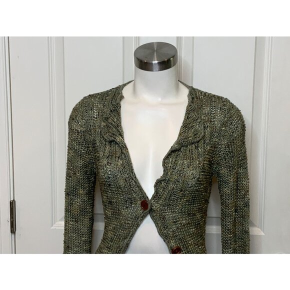 BCBG Max Azria Green Multicolor Long Knit Belted Cardigan, Size S - Picture 2 of 10
